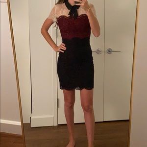 Sandro lace dress (black, wine and white) size 1